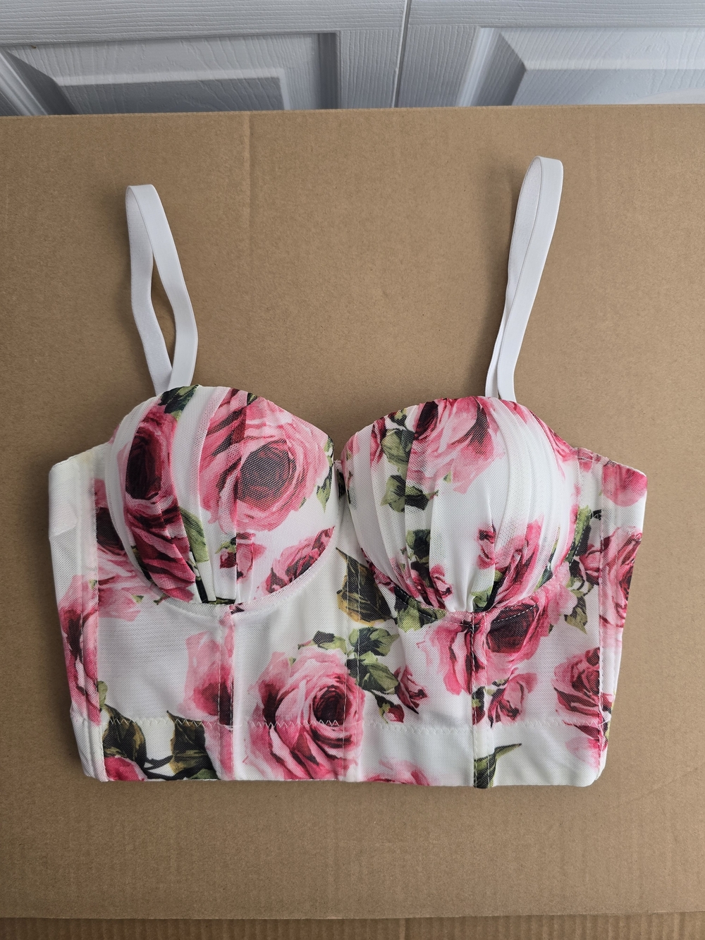 Floral Bustier Top - Pink Rose Print Size XS